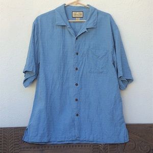Jamaica Jaxx blue silk button down Hawaiian shirt